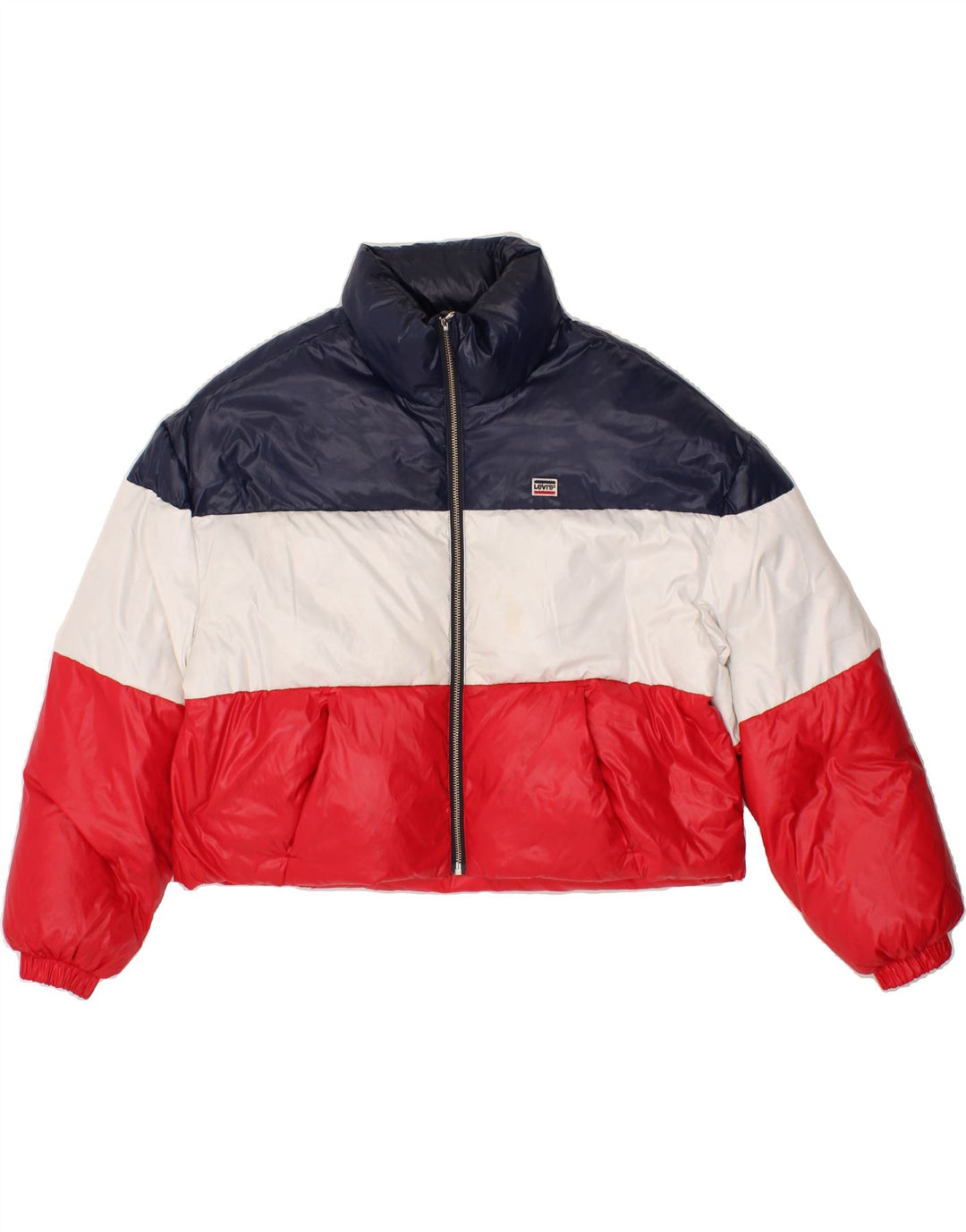 LEVI'S Womens Crop Padded Jacket UK 16 Large Multicoloured Colourblock Vintage Levi's and Second-Hand Levi's from Messina Hembry 