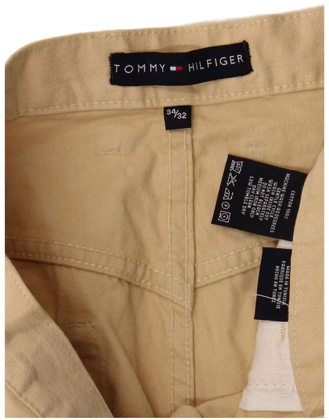 Męskie proste spodnie codzienne TOMMY HILFIGER W34 L32 Beżowa bawełna