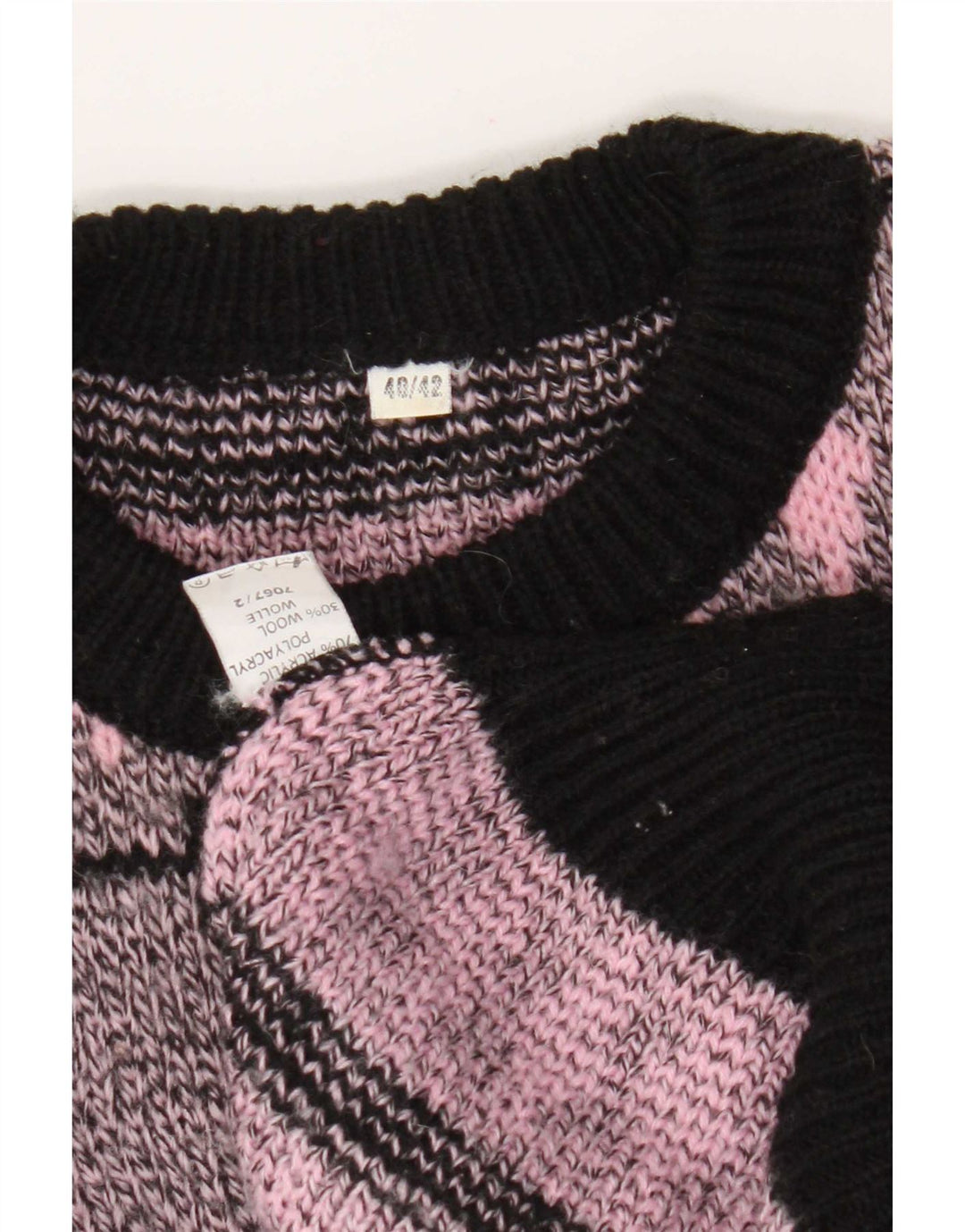 Sweter damski w stylu vintage z okrągłym dekoltem EU 40/42 Średni różowy geometryczny