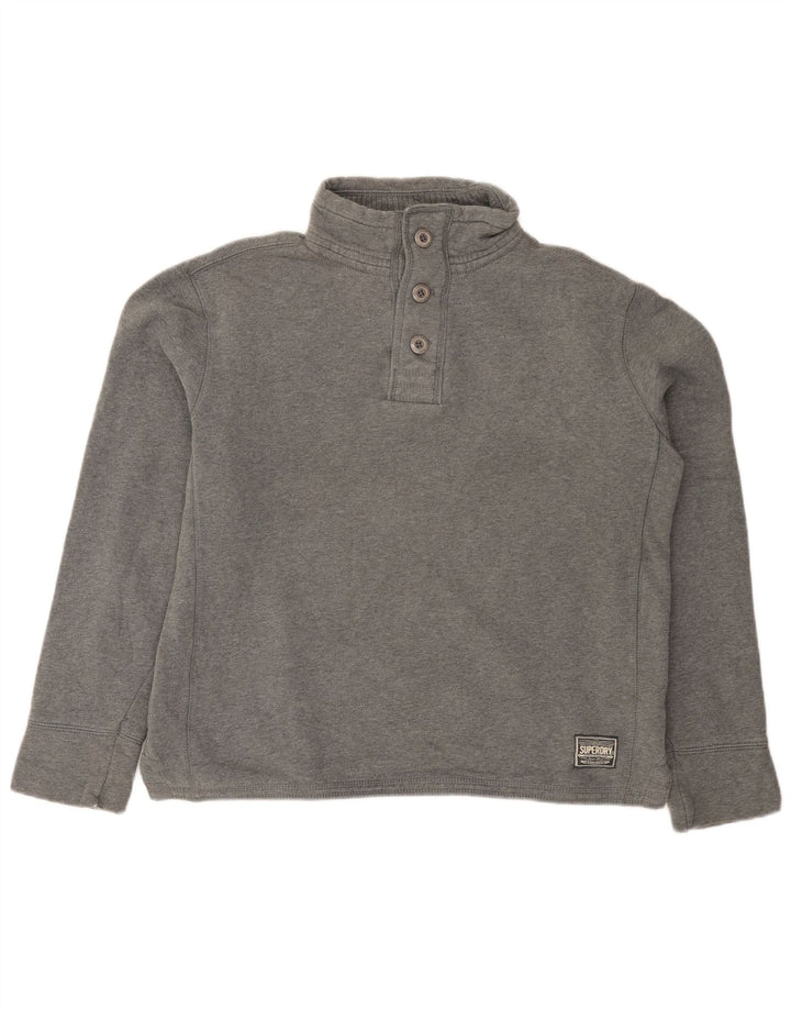 Męski sweter z kapturem Superdry, zapinany na guziki, średnioszary, bawełniany