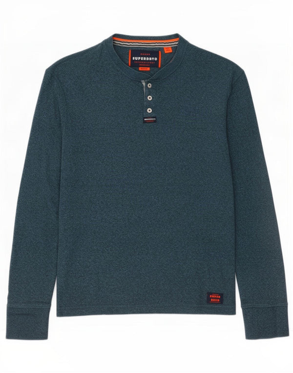 Superdry Mens Top Long Sleeve Medium Green Flecked Cotton