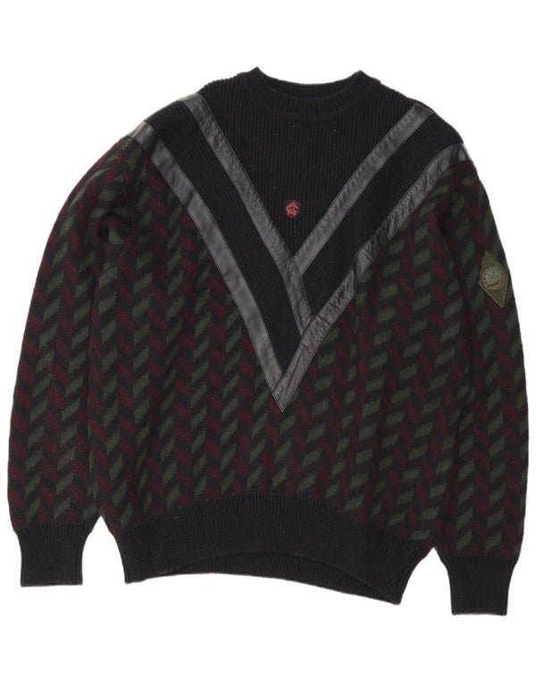 Męski sweter z okrągłym dekoltem w stylu vintage IT 54 XL, czarny, geometryczny