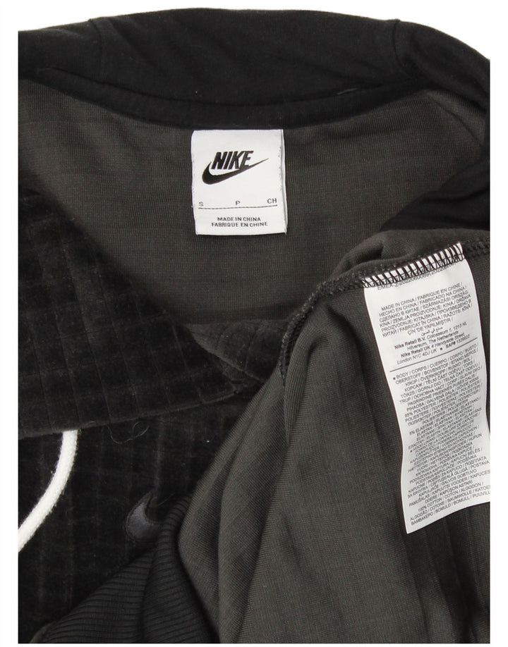 NIKE Womens Velour Oversized Hoodie Jumper UK 10 Small Black Check