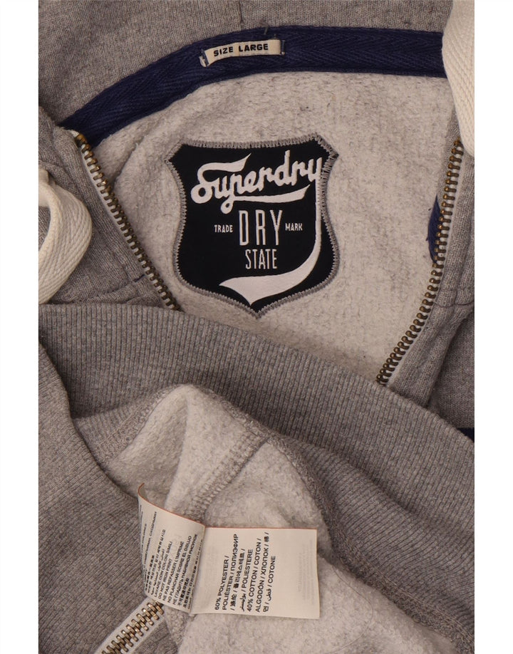 SUPERDRY Męski sweter z kapturem i zamkiem błyskawicznym, duży, szary poliester
