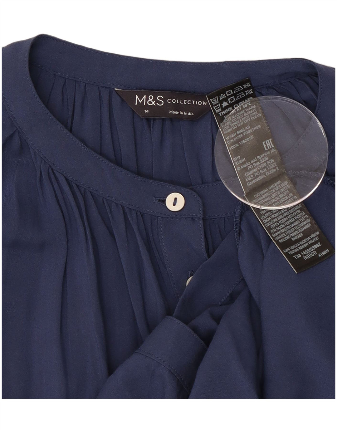 Damska bluzka koszulowa Marks & Spencer UK 14, duża, granatowa wiskoza