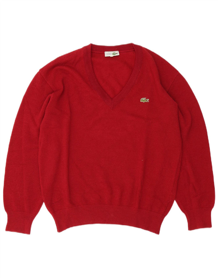 Lacoste Męski sweter z dekoltem w kształcie litery V, rozmiar 5, duży, czerwony, wełniany