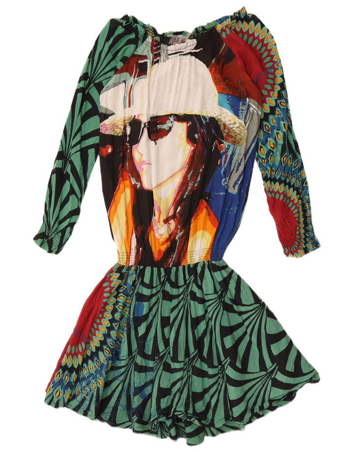 Desigual damska graficzna sukienka z obniżoną talią EU 38, średnia, wielokolorowa w kwiaty