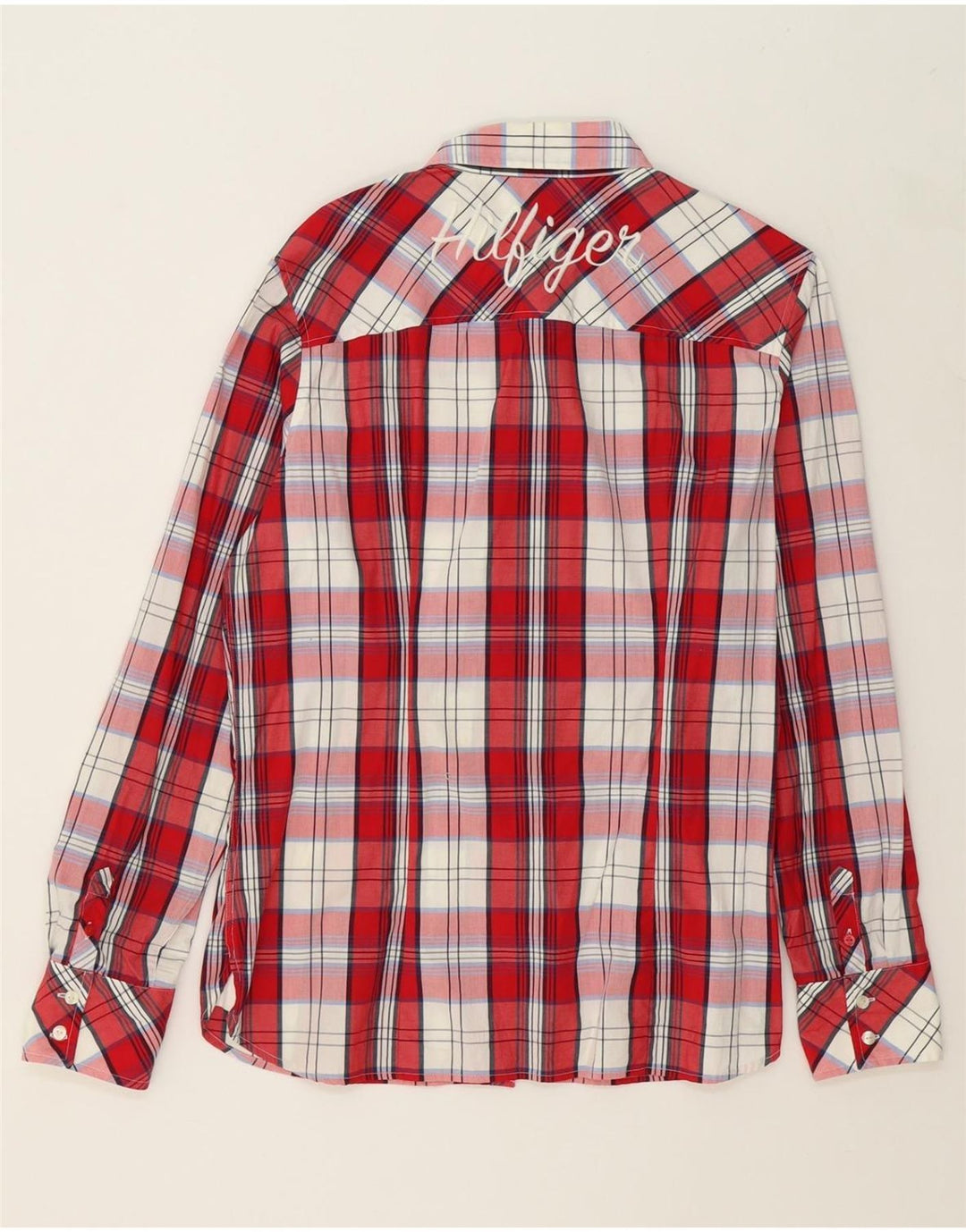 TOMMY HILFIGER Womens Graphic Shirt US 12 Large Red Check Cotton Vintage Tommy Hilfiger and Second-Hand Tommy Hilfiger from Messina Hembry 