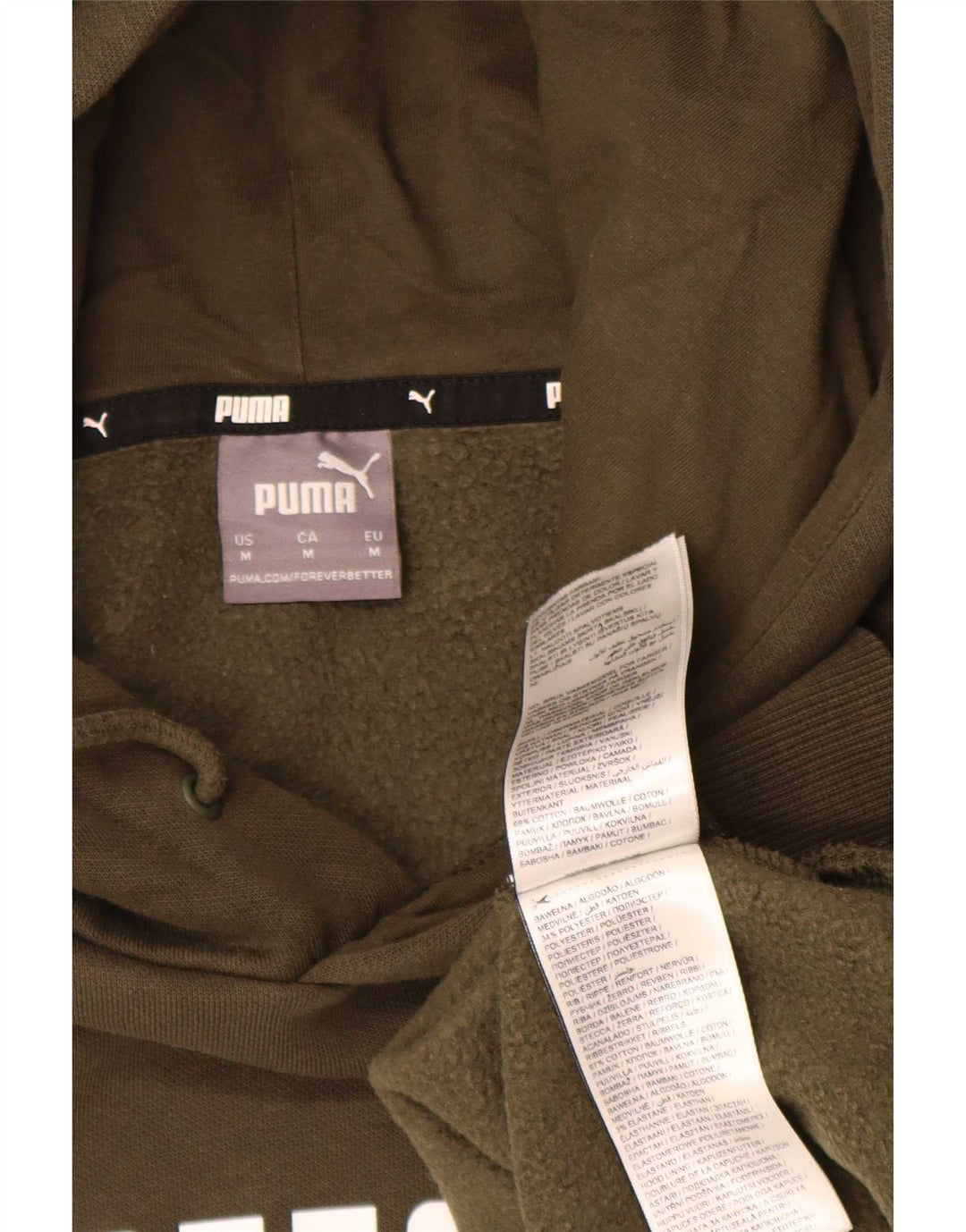 Męski sweter z kapturem Puma z grafiką, średniej wielkości bawełna khaki