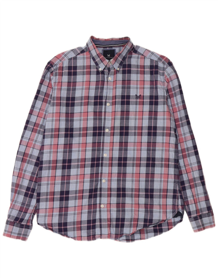 Crew Clothing Męska koszula flanelowa o dopasowanym kroju, bawełniana w średnią niebieską kratkę