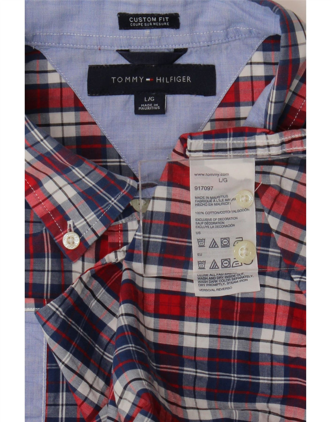 Męska koszula z krótkim rękawem Tommy Hilfiger o dopasowanym kroju, w dużą granatową kratkę