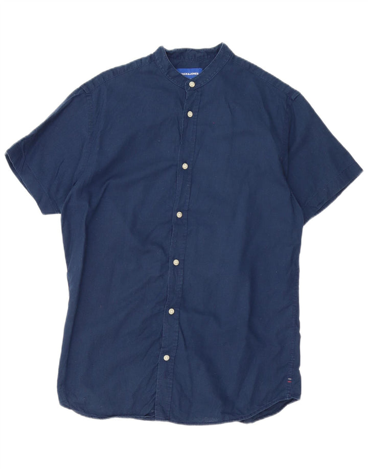 Męska koszula z krótkim rękawem JACK & JONES, mała, granatowa, bawełniana