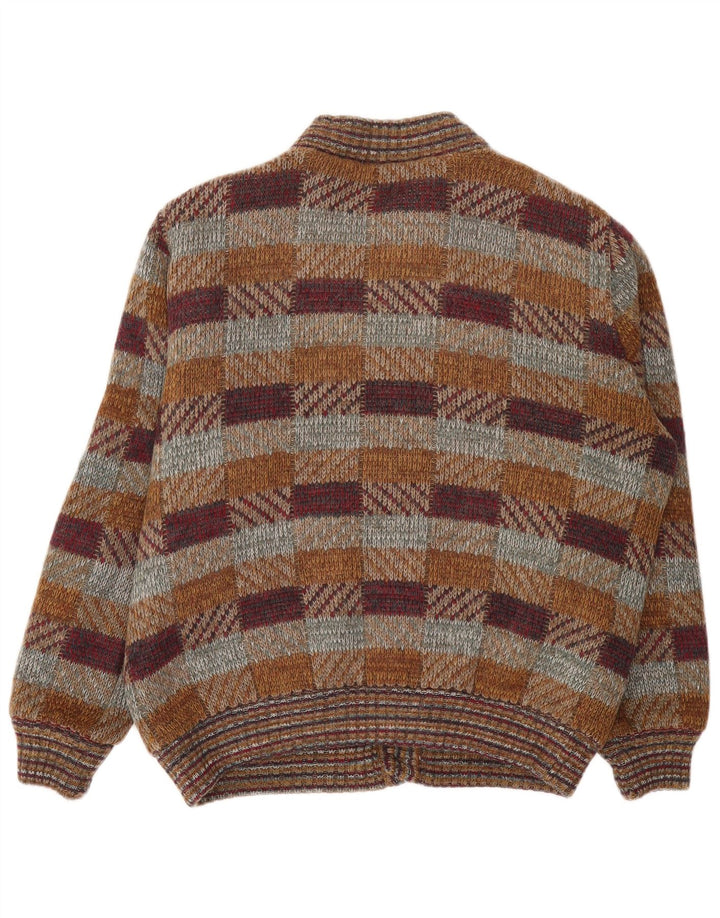 Vintage męski sweter rozpinany XL w wielobarwną kratkę