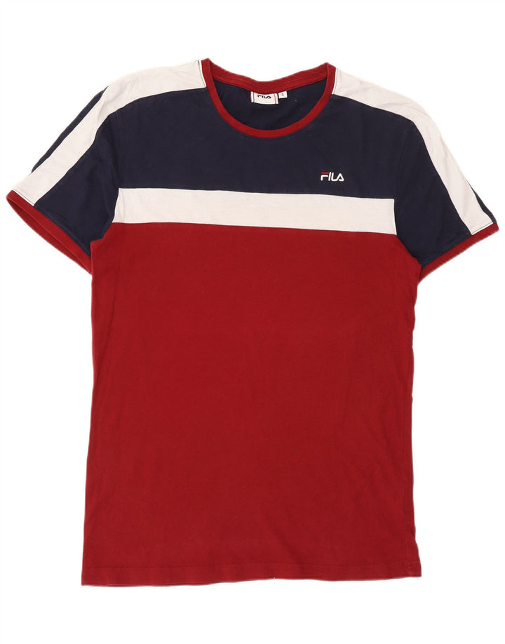 T-shirt męski Fila Top, mały, czerwony, bawełniany z blokami kolorów