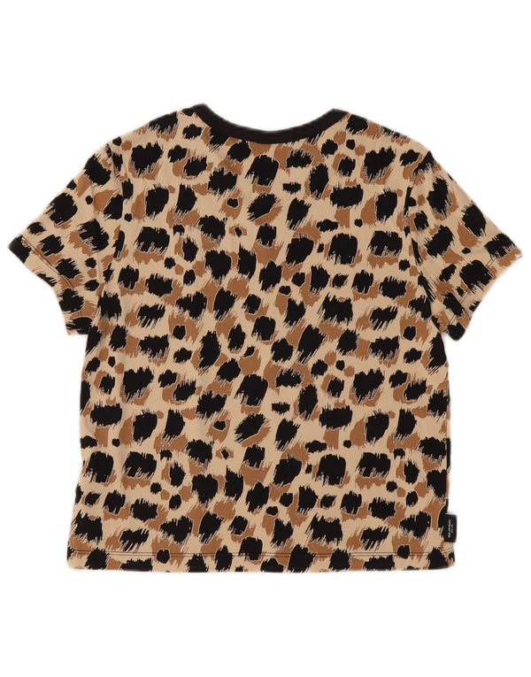 Puma Womens Crop T-Shirt Top UK 12 Medium Beige Animal Print Cotton