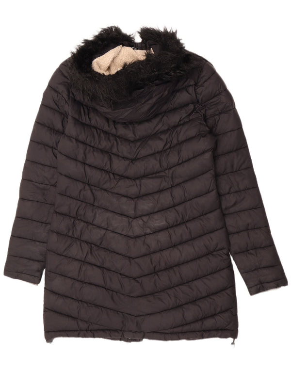 Damski ocieplany płaszcz z kapturem Superdry UK 14, średni czarny nylon