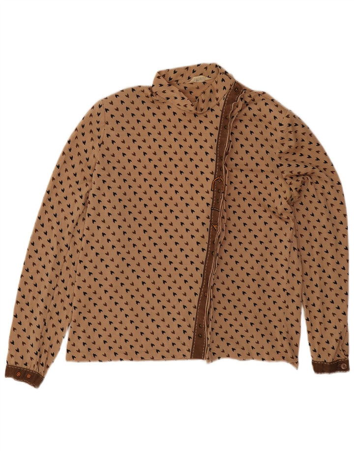 Vintage damska bluzka koszulowa UK 16 duża beżowa pepitka