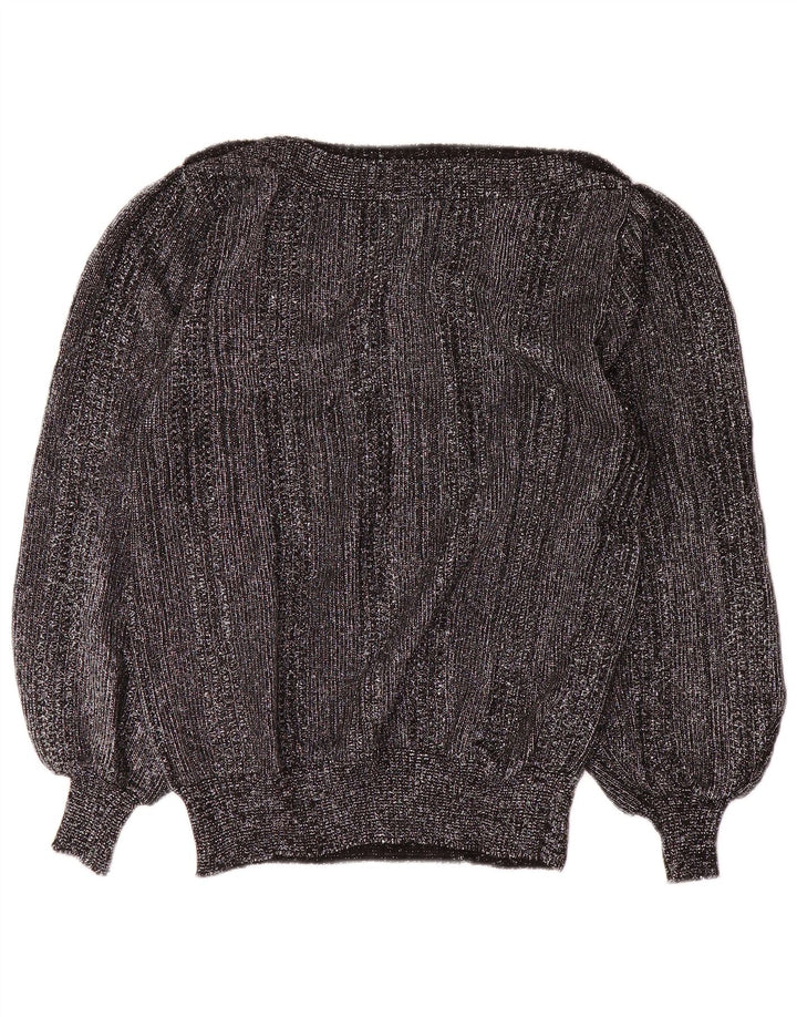 Sweter damski w stylu vintage z dekoltem w łódkę, UK 14, średni srebrny