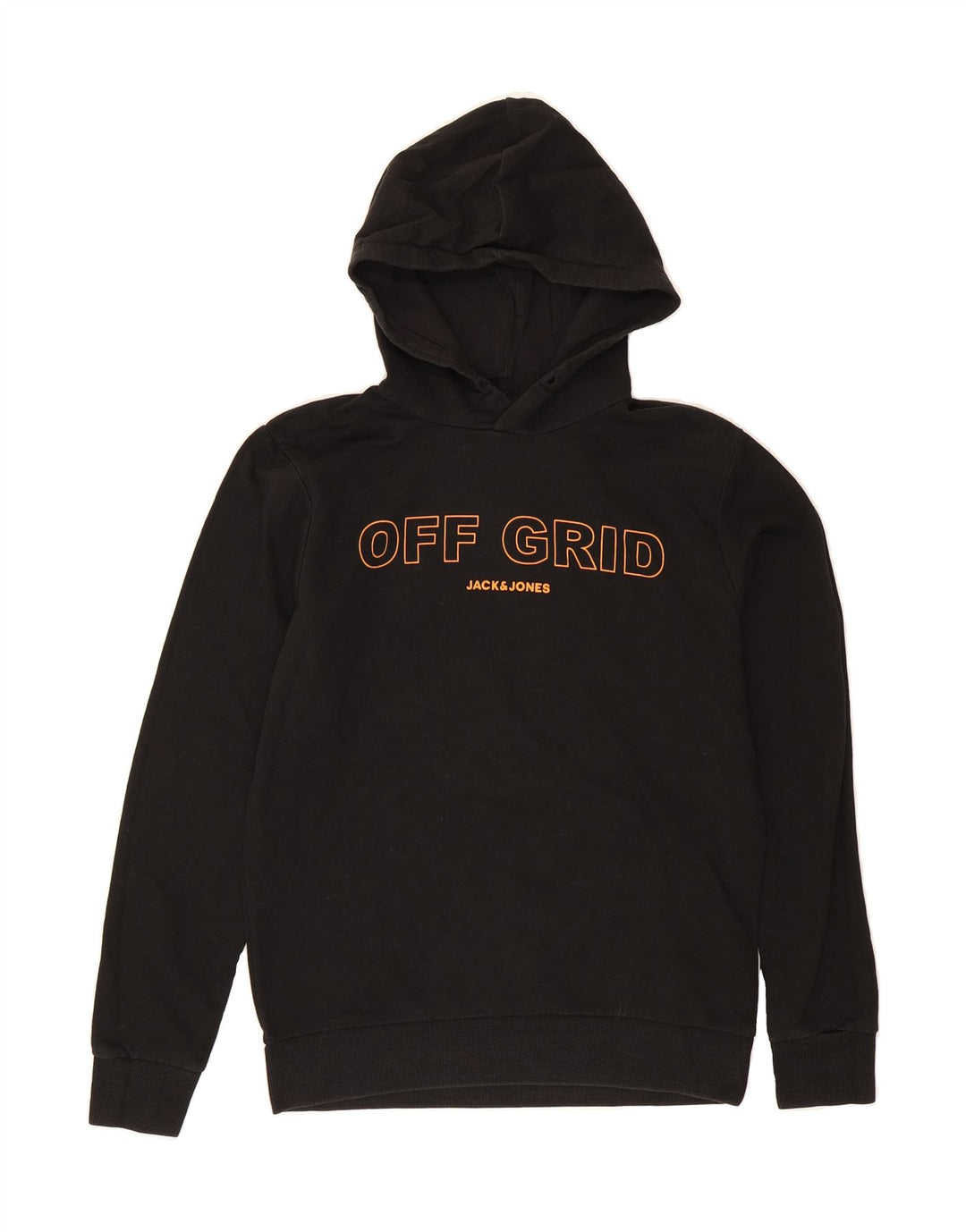 JACK & JONES Mens Graphic Hoodie Jumper Medium Black Cotton Vintage Jack & Jones and Second-Hand Jack & Jones from Messina Hembry 