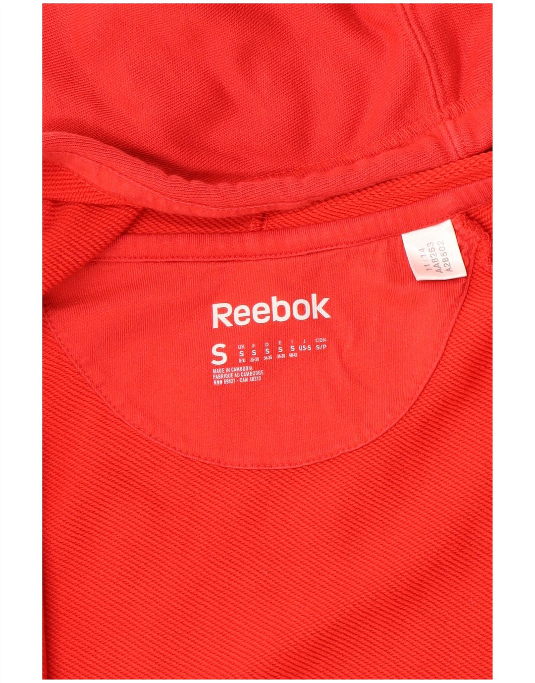 Damski sweter z kapturem i zamkiem Reebok UK 10, mały, czerwony