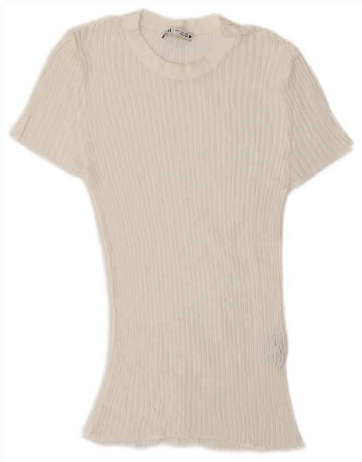 T-shirt damski Zara Top UK 10 Small, biała wiskoza