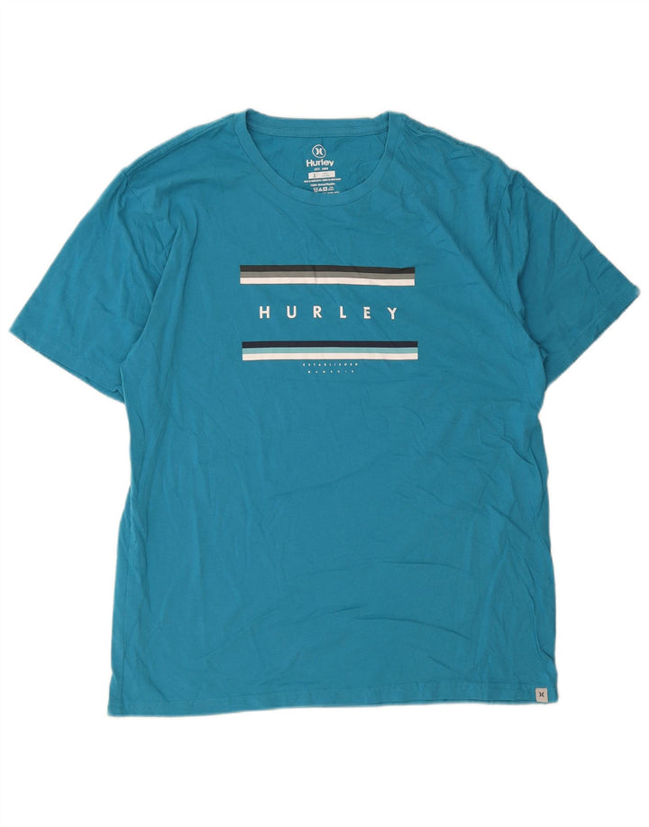 Męski T-shirt z grafiką Hurley, duży, niebieski, bawełniany