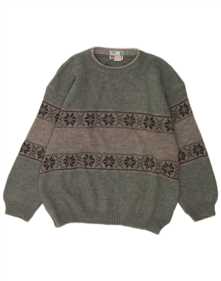 Męski sweter z okrągłym dekoltem Bresci, średnio zielony Fair Isle