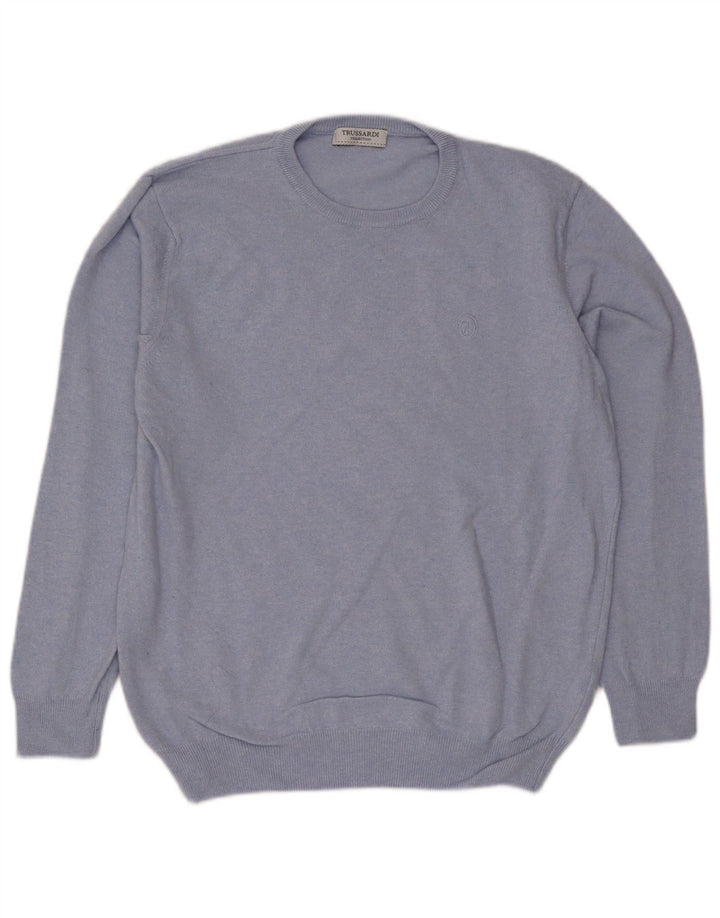 Męski sweter z okrągłym dekoltem Trussardi, średnioniebieska wełna