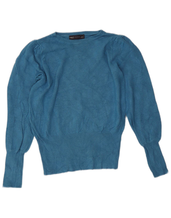 Marks & Spencer Damski sweter z dekoltem w łódkę, UK 10, mały, niebieski Chevron