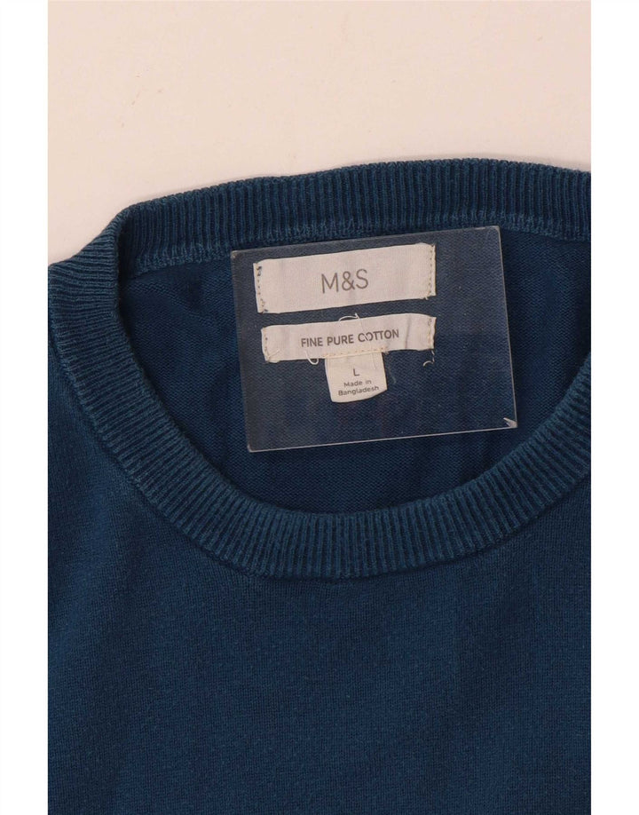 Marks & Spencer Męski sweter z okrągłym dekoltem, duży, niebieski, bawełniany