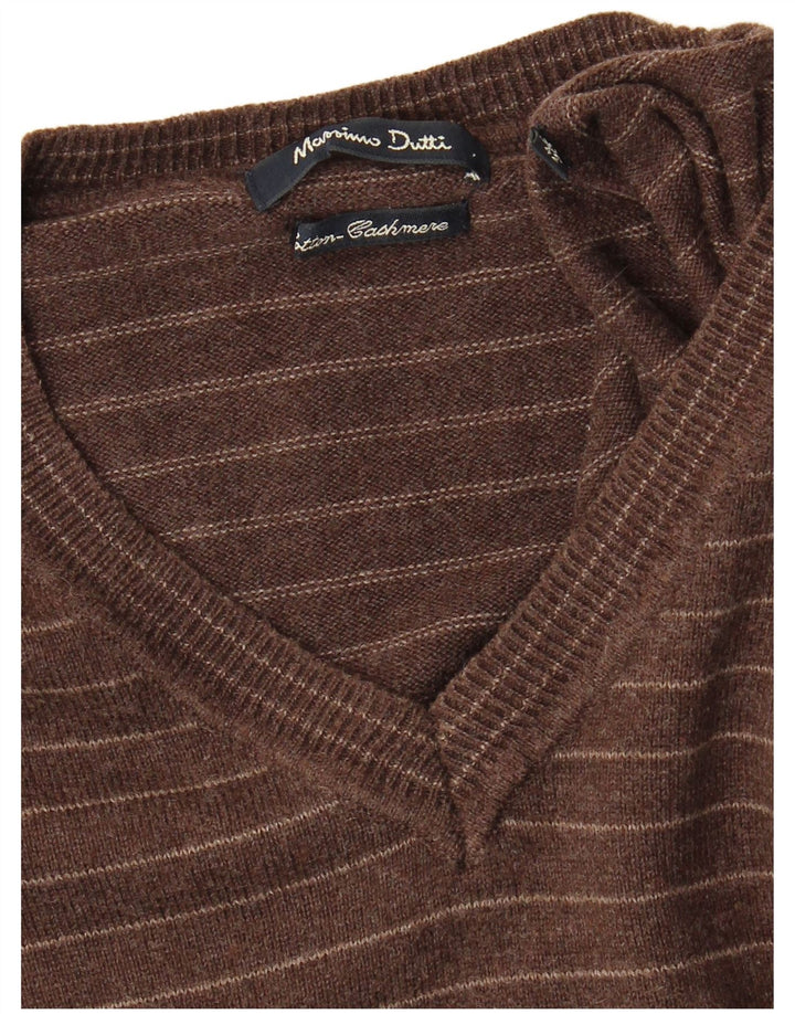 Męski sweter Massimo Dutti z dekoltem w kształcie litery V, XL, w brązowe paski