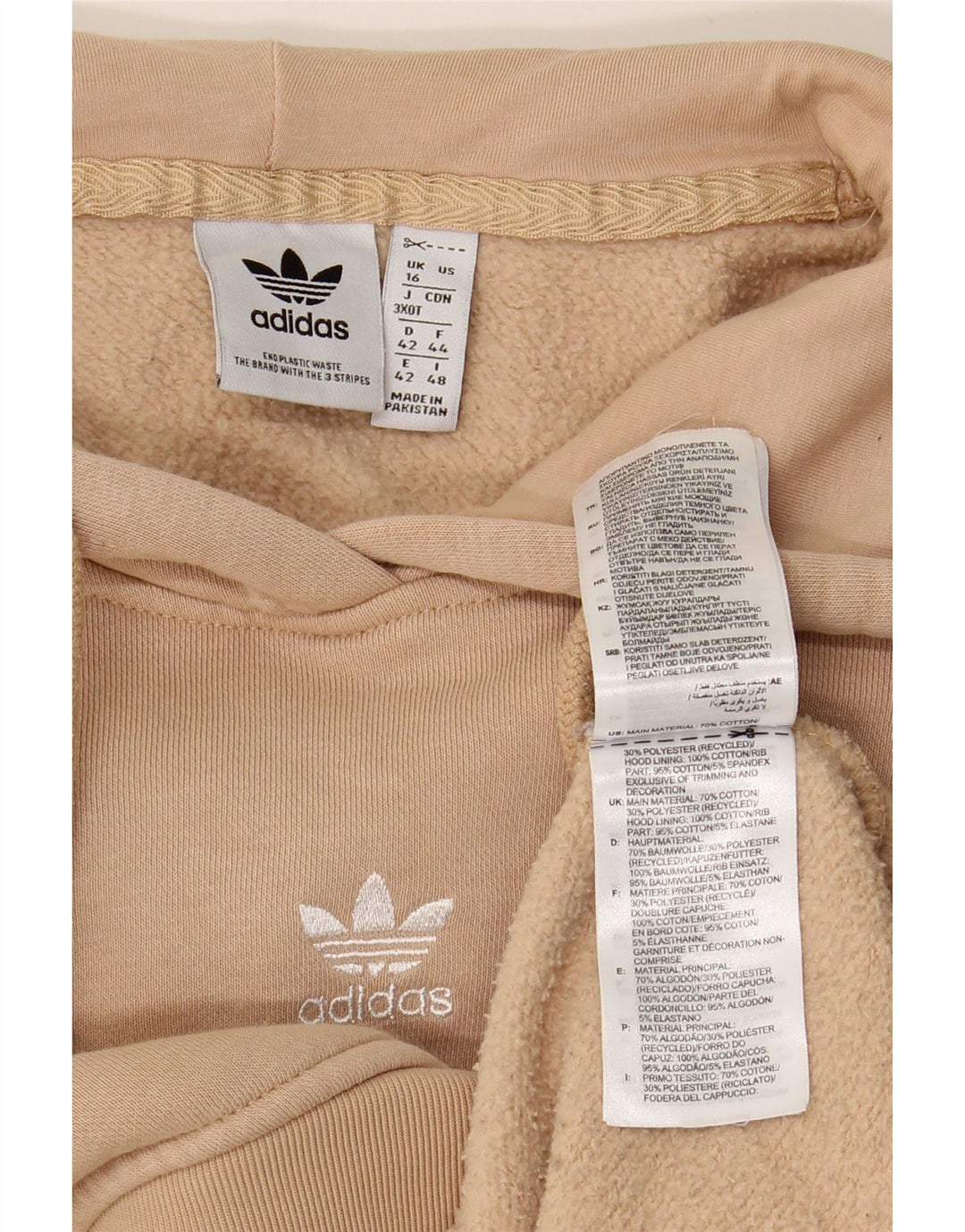 Damski sweter z kapturem ADIDAS UK 16, duży, beżowy, bawełniany