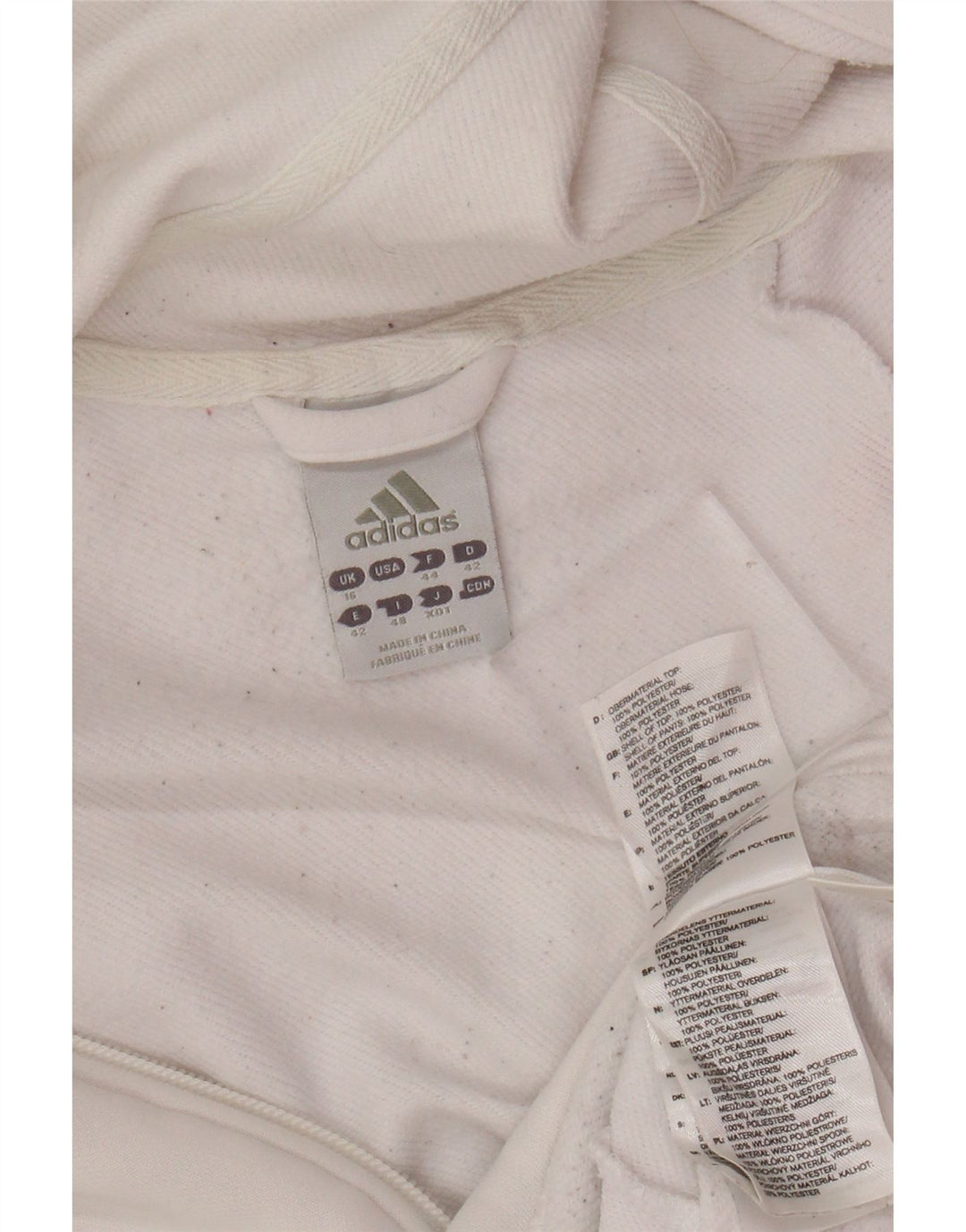 Damski sweter z kapturem i zamkiem błyskawicznym Adidas UK 16, duży, biały poliester