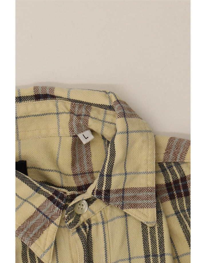 TRUSSARDI JEANS Mens Flannel Shirt Large Beige Check Cotton Vintage Trussardi Jeans and Second-Hand Trussardi Jeans from Messina Hembry 