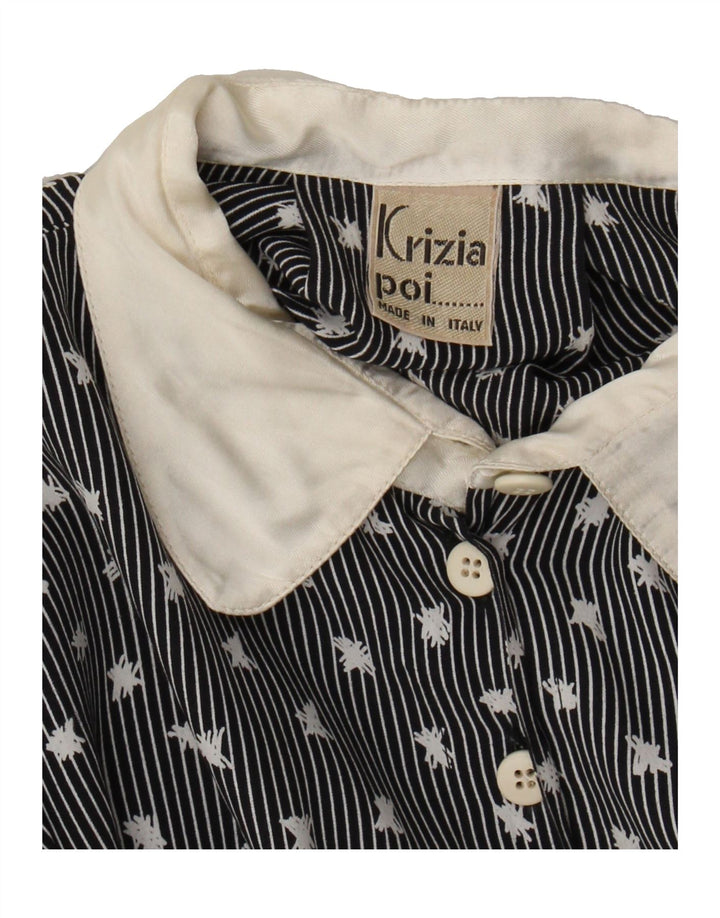 KRIZIA POI Womens Shirt Blouse IT 42 Medium Navy Blue Pinstripe Viscose Vintage Krizia Poi and Second-Hand Krizia Poi from Messina Hembry 