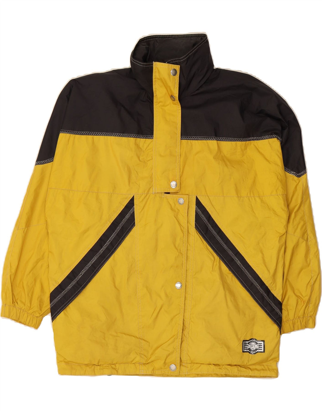 BRUGI Womens Hooded Rain Jacket IT 44 XL Yellow Colourblock Polyamide Vintage Brugi and Second-Hand Brugi from Messina Hembry 