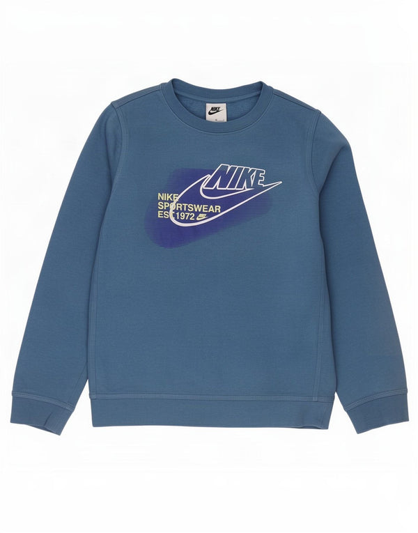 Chłopięcy sweter z grafiką Nike, 10-11 lat, średni niebieski, bawełniany