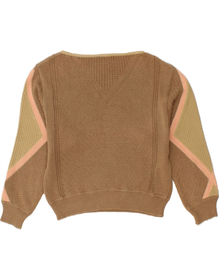 BOGNER Womens Boat Neck Jumper Sweater UK 14 Medium Brown Colourblock Vintage Bogner and Second-Hand Bogner from Messina Hembry 