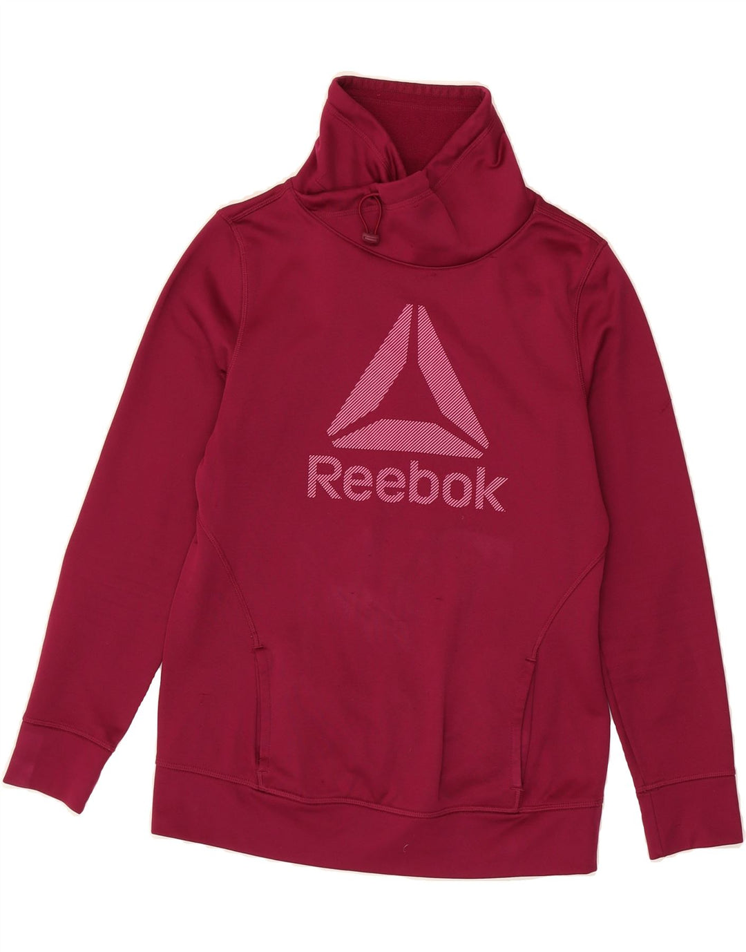 REEBOK Womens Graphic Sweatshirt Jumper UK 12/14 Medium Burgundy Polyester Vintage Reebok and Second-Hand Reebok from Messina Hembry 