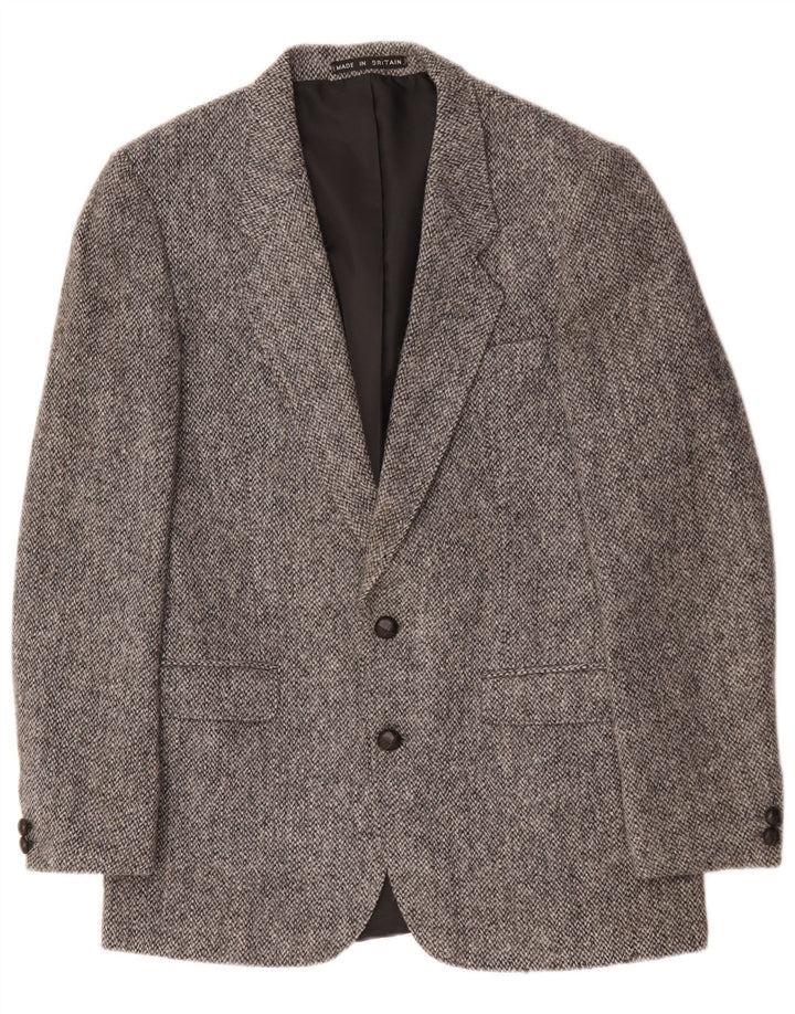 Męska marynarka zapinana na 2 guziki Harris Tweed UK 40, duża, szara wełna