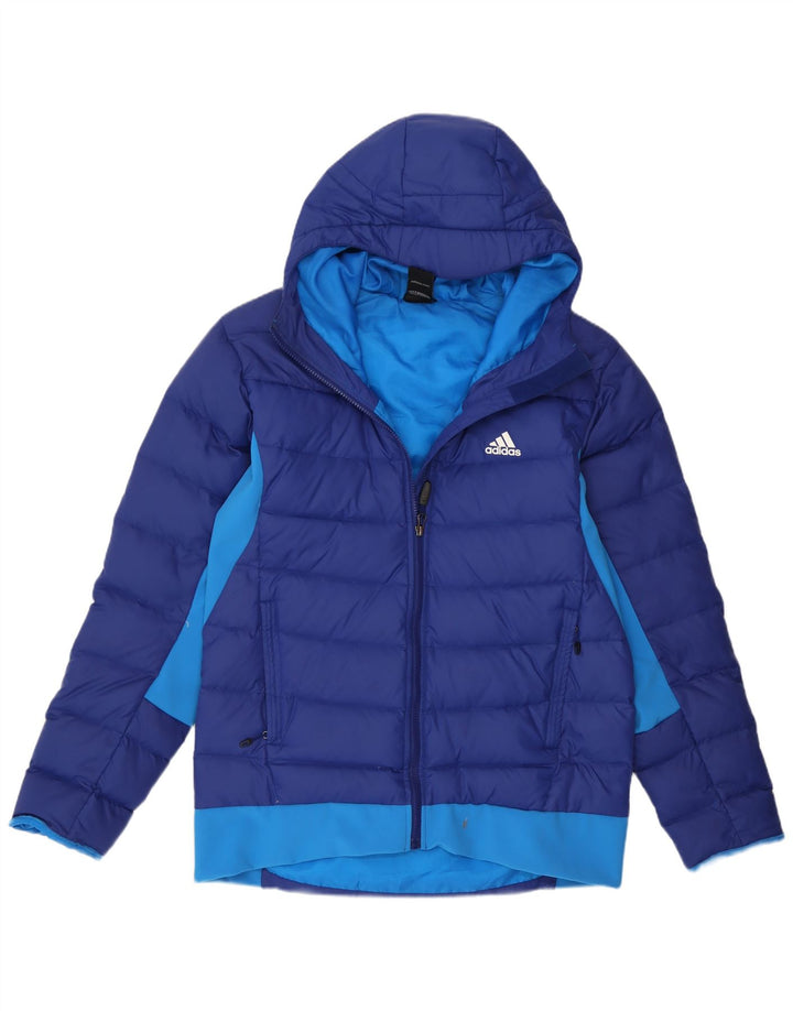 Męska wyściełana kurtka z kapturem Adidas UK 40/42 Średni niebieski, blok kolorów