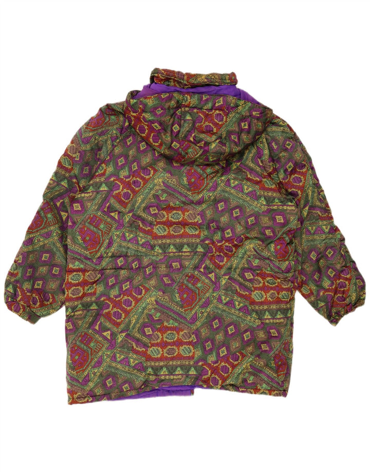Damska ocieplana kurtka z kapturem VINTAGE UK 18 XL, wielokolorowa, geometryczna