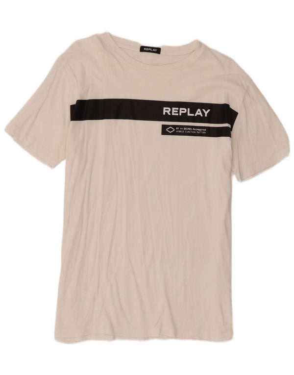 Męski T-shirt z grafiką Replay, top 2XL, biała bawełna z blokami kolorów