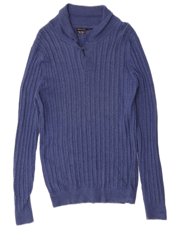 Sweter damski Massimo Dutti z szalowym dekoltem, UK 18 XL, niebieski, bawełniany