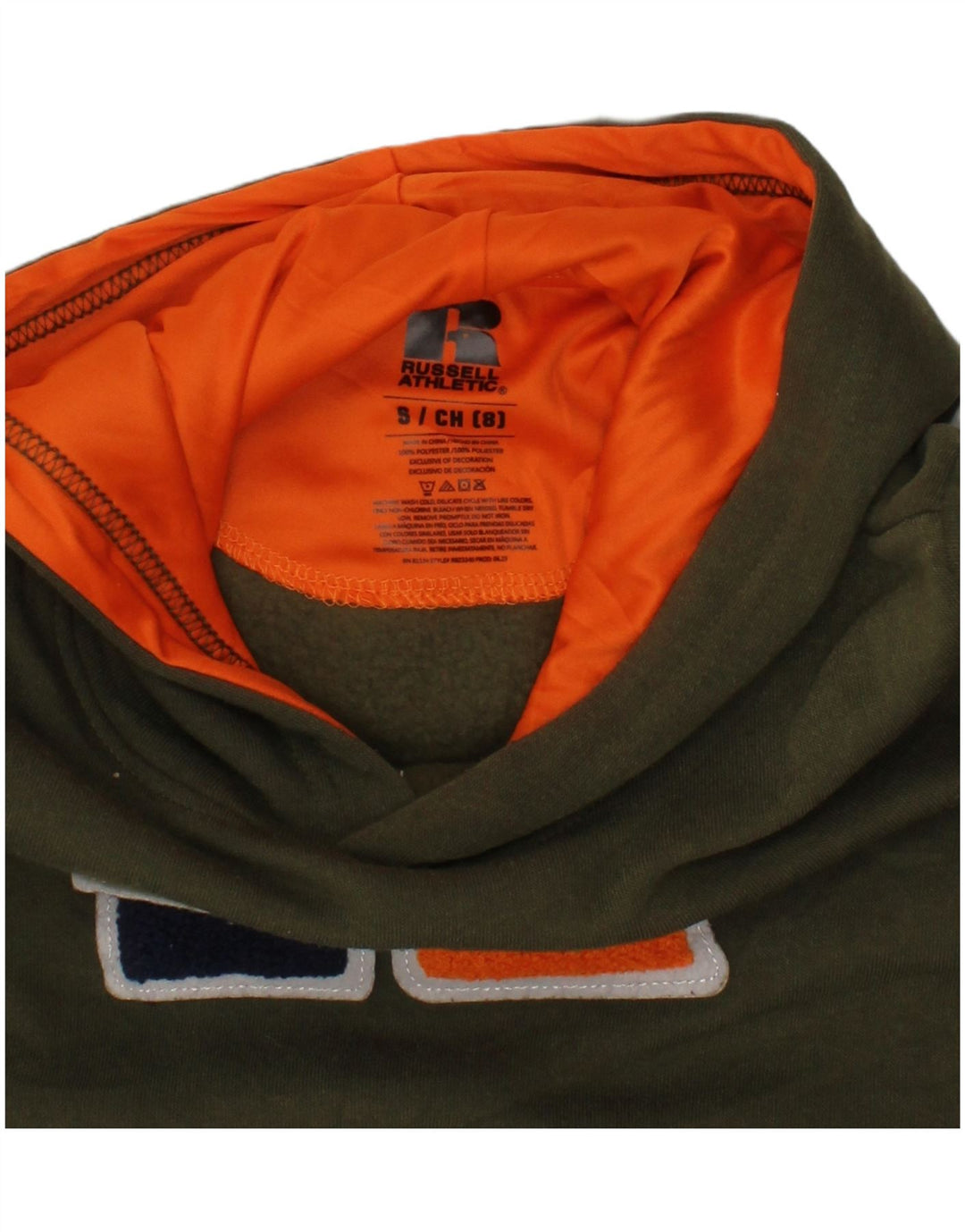 Chłopięcy sweter z kapturem Russell Athletic z grafiką, 7-8 lat, mały, khaki, poliester