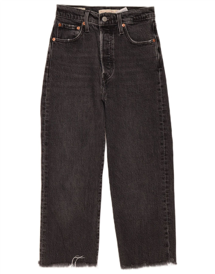 Damskie jeansy Levi's Ribcage z przetarciami W25 L21 Czarna bawełna