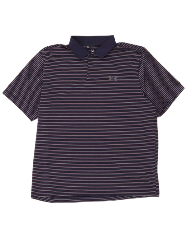 Męska koszulka polo Under Armour, duża, granatowa, poliestrowa w prążki