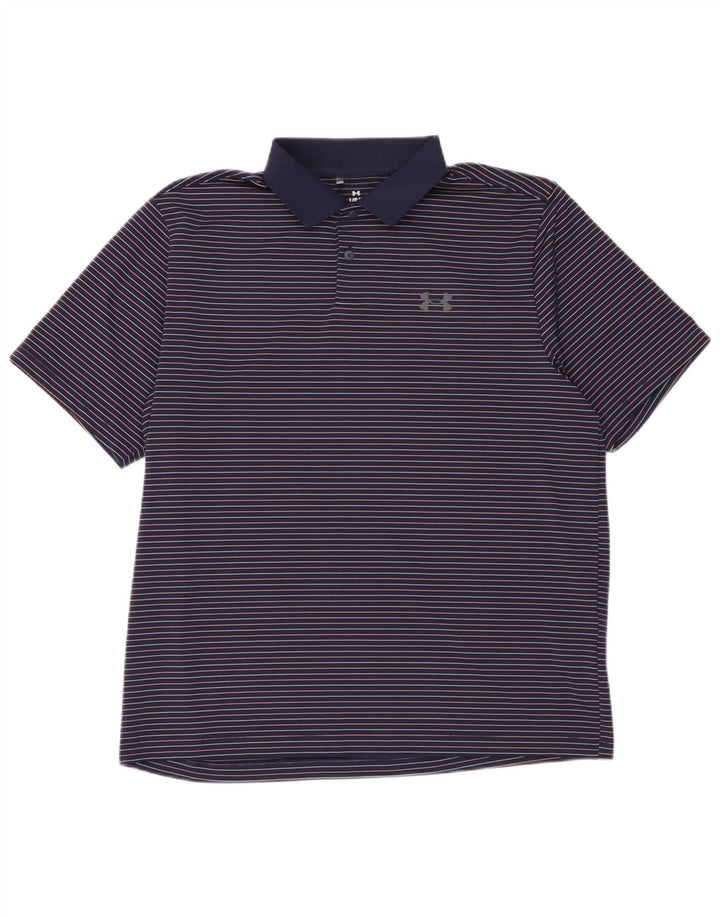 Męska koszulka polo Under Armour, duża, granatowa, poliestrowa w prążki