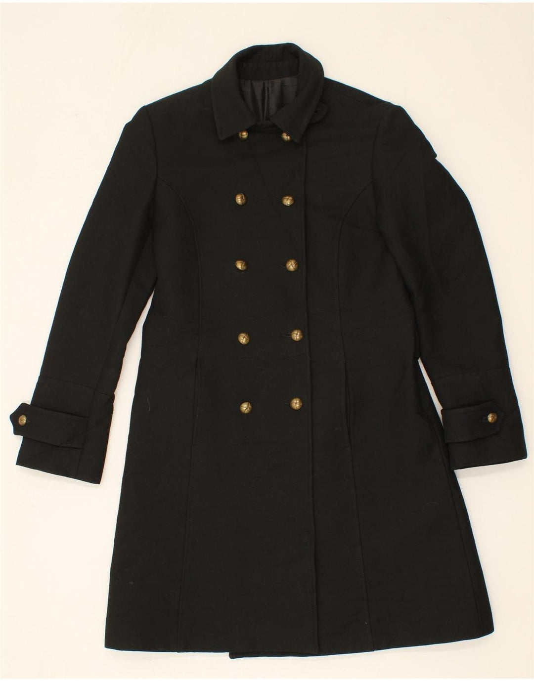 VINTAGE Womens Double Breasted Coat UK 8 Small Black Viscose Vintage Vintage and Second-Hand Vintage from Messina Hembry 