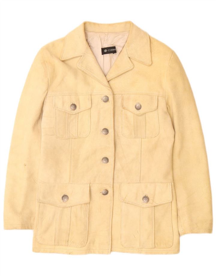 Vintage damska zamszowa kurtka UK 12, średnia beżowa skóra